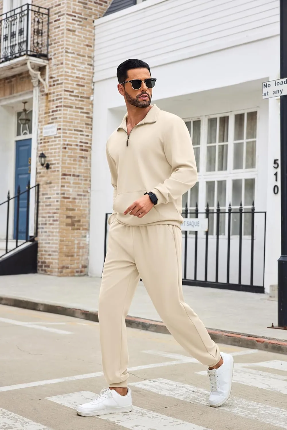 COOFANDY Men's Tracksuit 2 Piece Quarter Zip Sweatsuit Sets Casual Athletic Running Jogging Suits