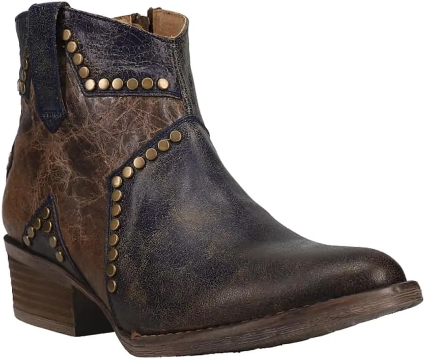 Corral Boots Womens Blue Star Inlay Studded Ankle Zippered Casual Boots Ankle Low Heel 1-2" - Brown