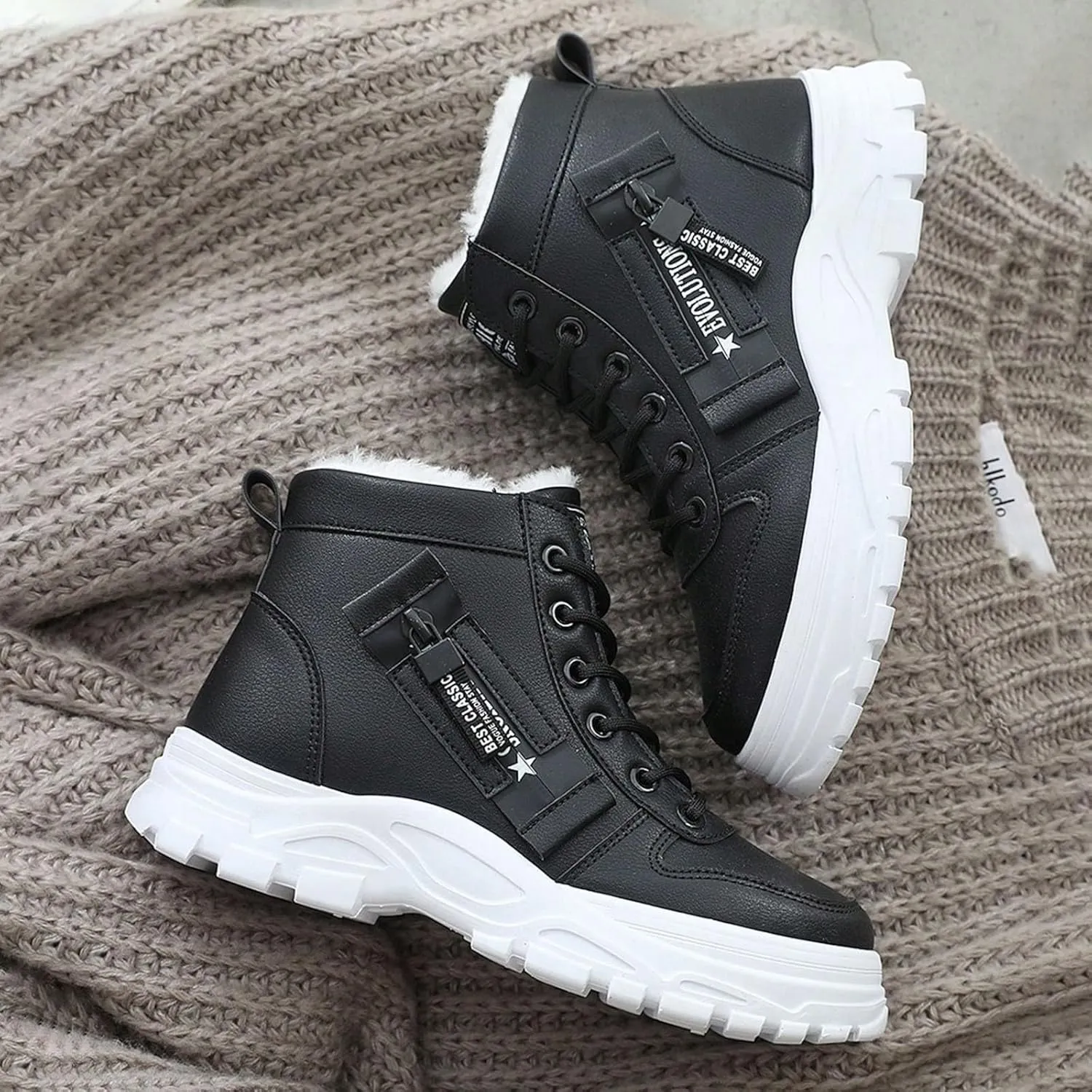 Cotton Shoes Women's Winter Plus Velvet New Versatile Warm High Top Boots Cotton Shoes Winter Shoes Summer Sandals Size 6, 6.5