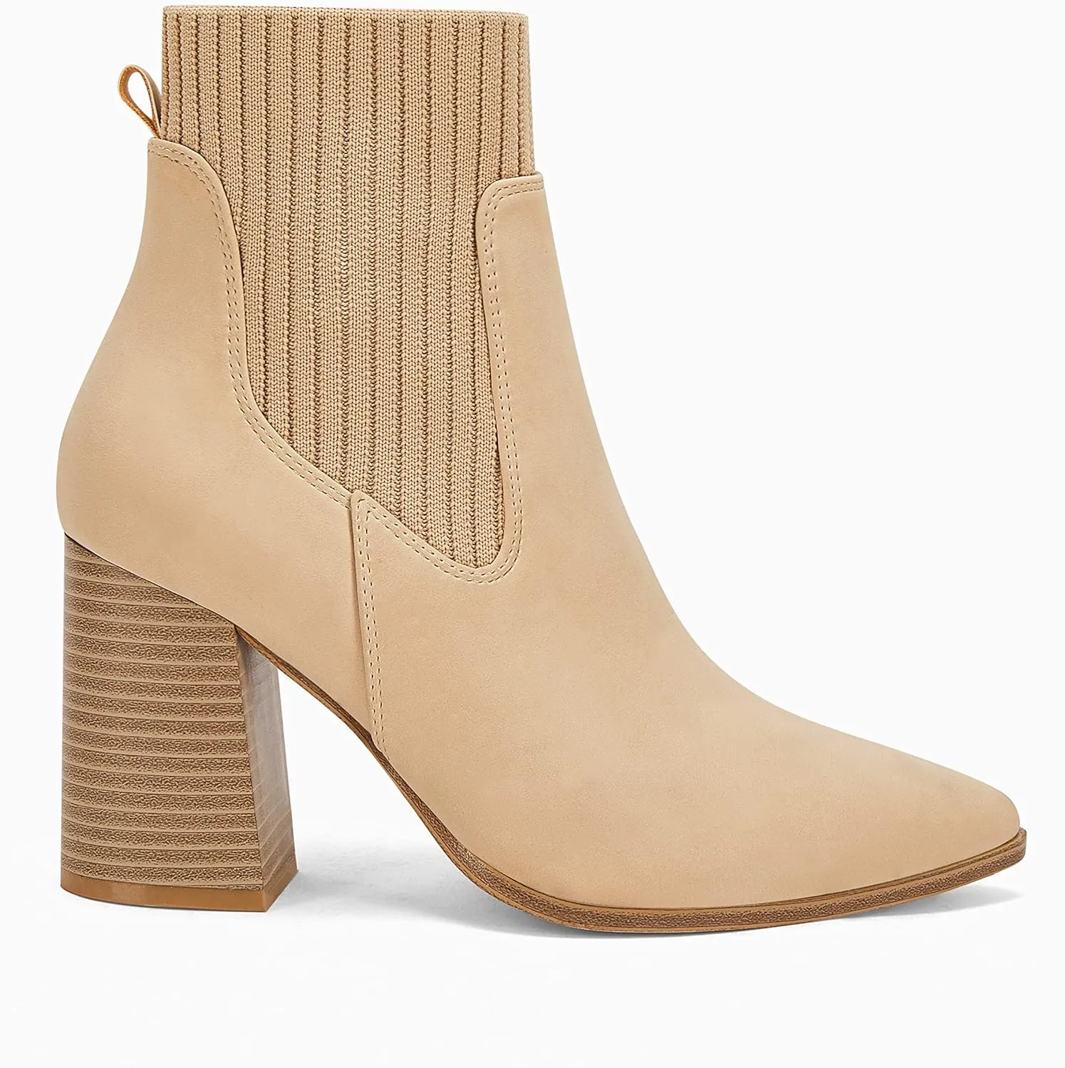 Coutgo Women Ankle Boots Sock Booties Pointed Toe Chunky Stacked High Heel Knit Chelsea Winter Dress Booties