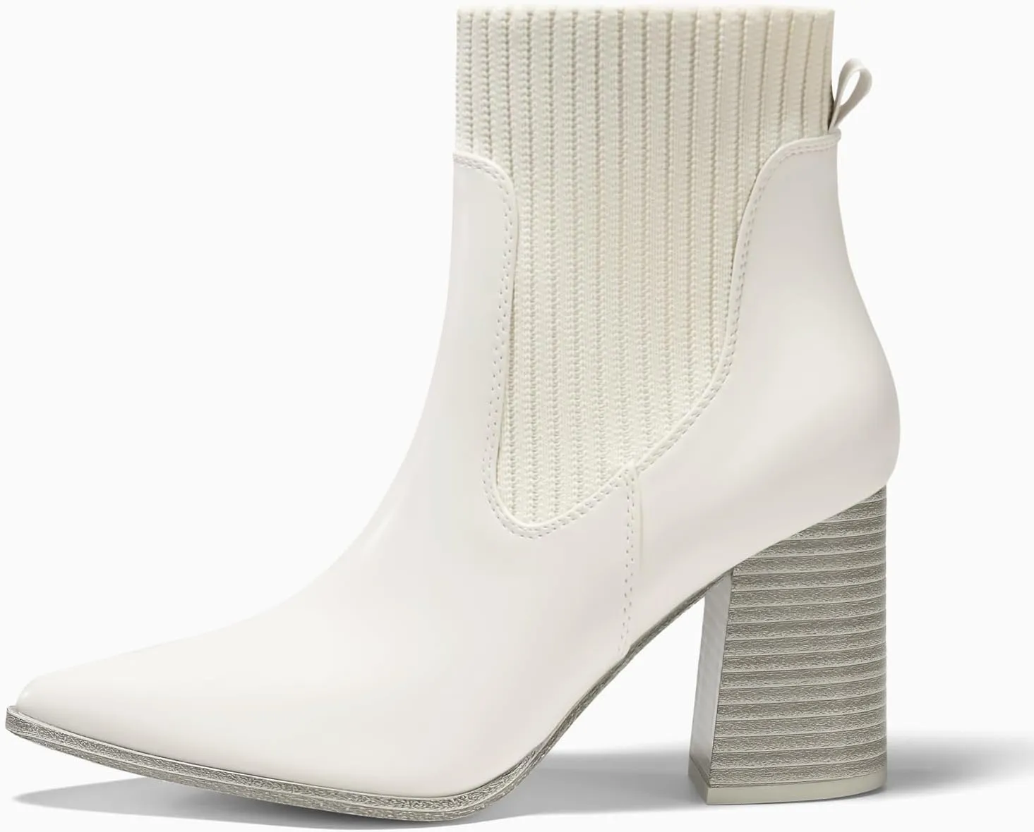 Coutgo Women Ankle Boots Sock Booties Pointed Toe Chunky Stacked High Heel Knit Chelsea Winter Dress Booties