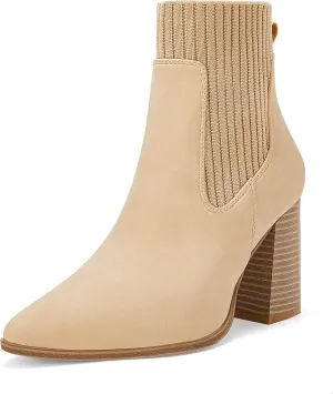 Coutgo Women Ankle Boots Sock Booties Pointed Toe Chunky Stacked High Heel Knit Chelsea Winter Dress Booties