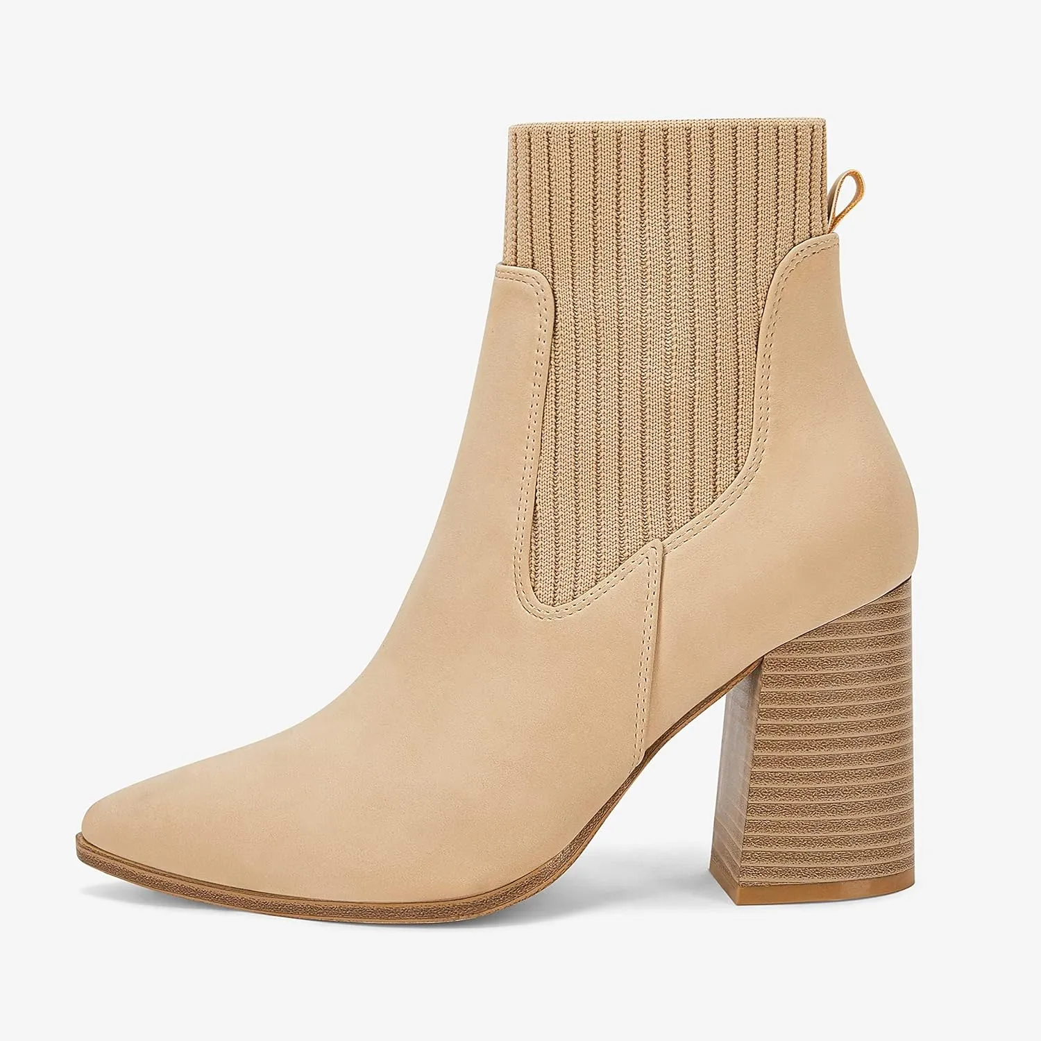 Coutgo Women Ankle Boots Sock Booties Pointed Toe Chunky Stacked High Heel Knit Chelsea Winter Dress Booties