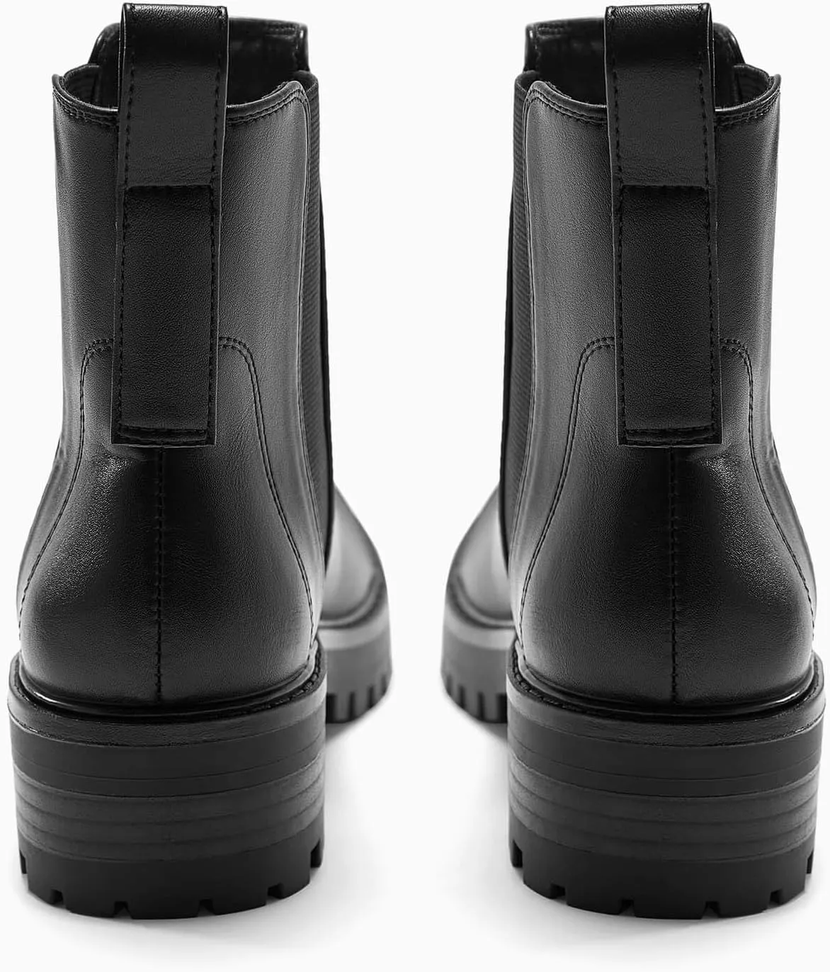 Coutgo Womens Chelsea Ankle Boots Lug Sole Low Stacked Heel Booties Winter Platform Shoes