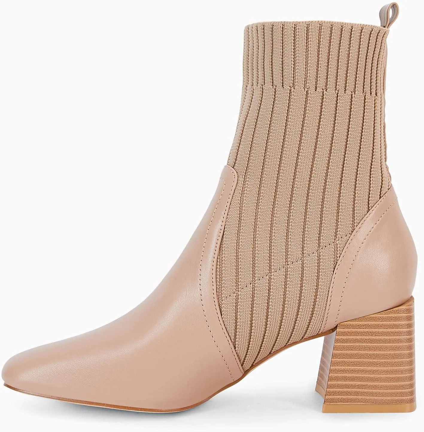 Coutgo Women's Chunky Heel Ankle Boots Square Toe Slip On Sock Booties Elastic Chelsea Boot