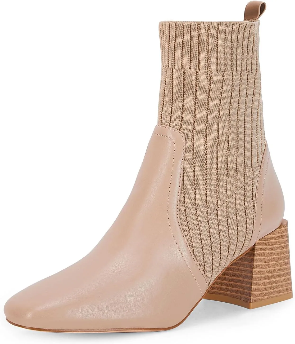 Coutgo Women's Chunky Heel Ankle Boots Square Toe Slip On Sock Booties Elastic Chelsea Boot
