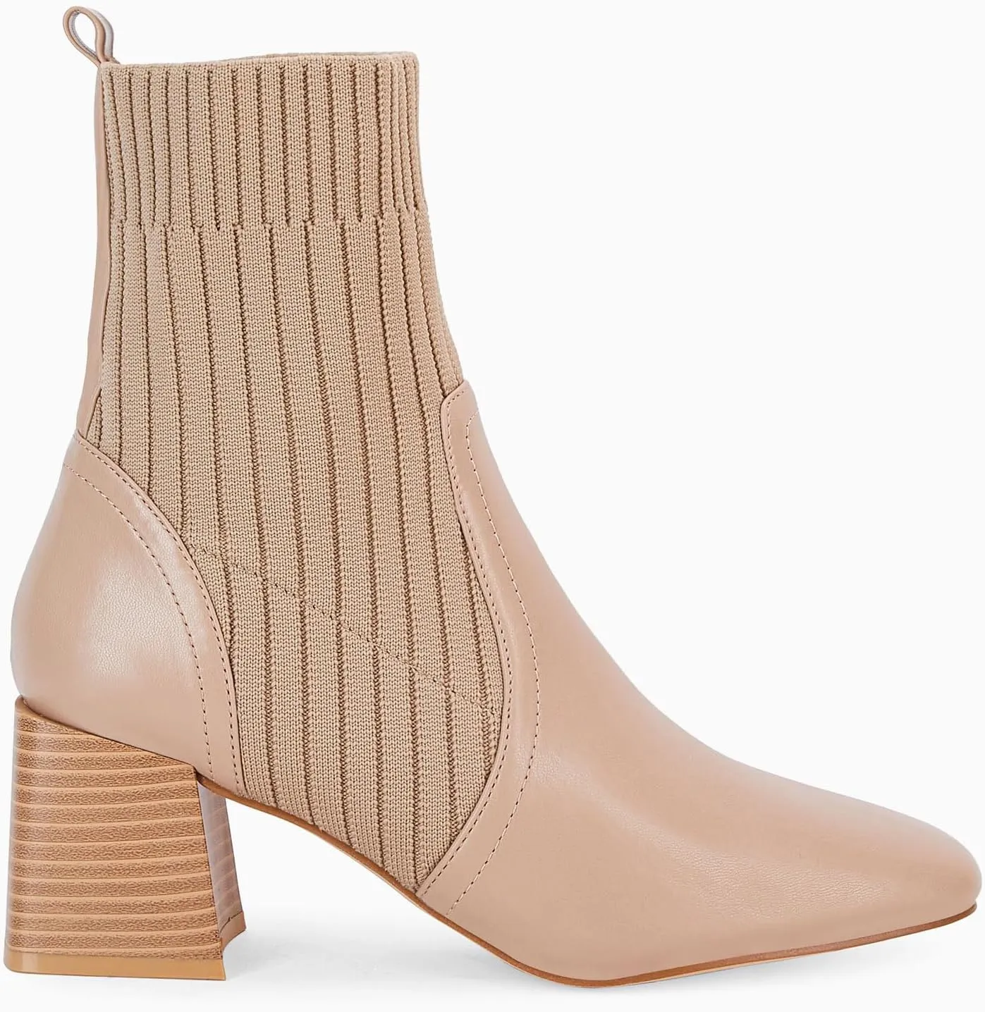 Coutgo Women's Chunky Heel Ankle Boots Square Toe Slip On Sock Booties Elastic Chelsea Boot