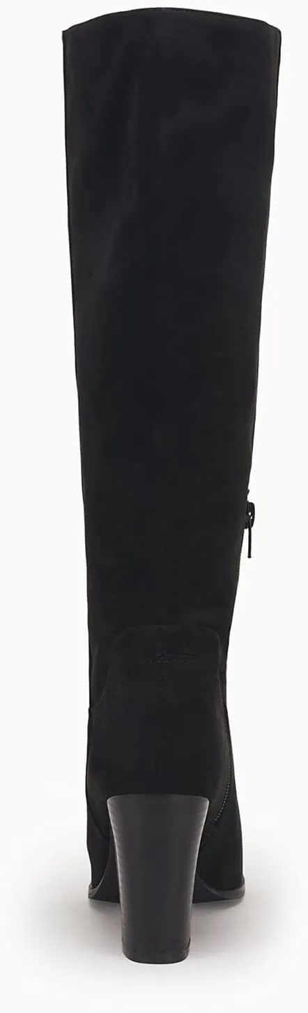 Coutgo Womens Faux Suede Knee High Boots Side Zipper Chunky Heel Stretch Winter Boots