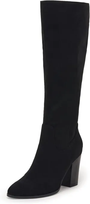 Coutgo Womens Faux Suede Knee High Boots Side Zipper Chunky Heel Stretch Winter Boots