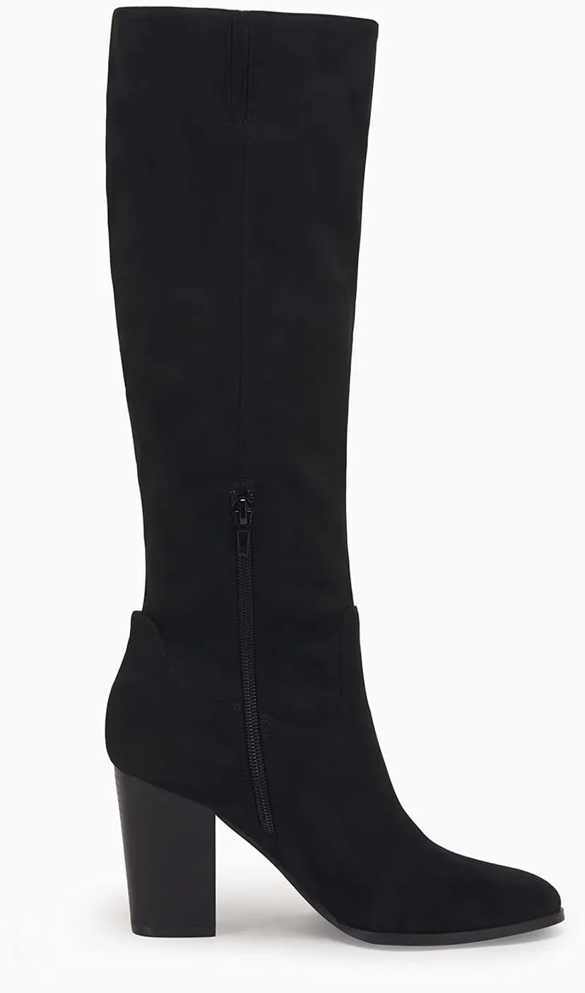 Coutgo Womens Faux Suede Knee High Boots Side Zipper Chunky Heel Stretch Winter Boots
