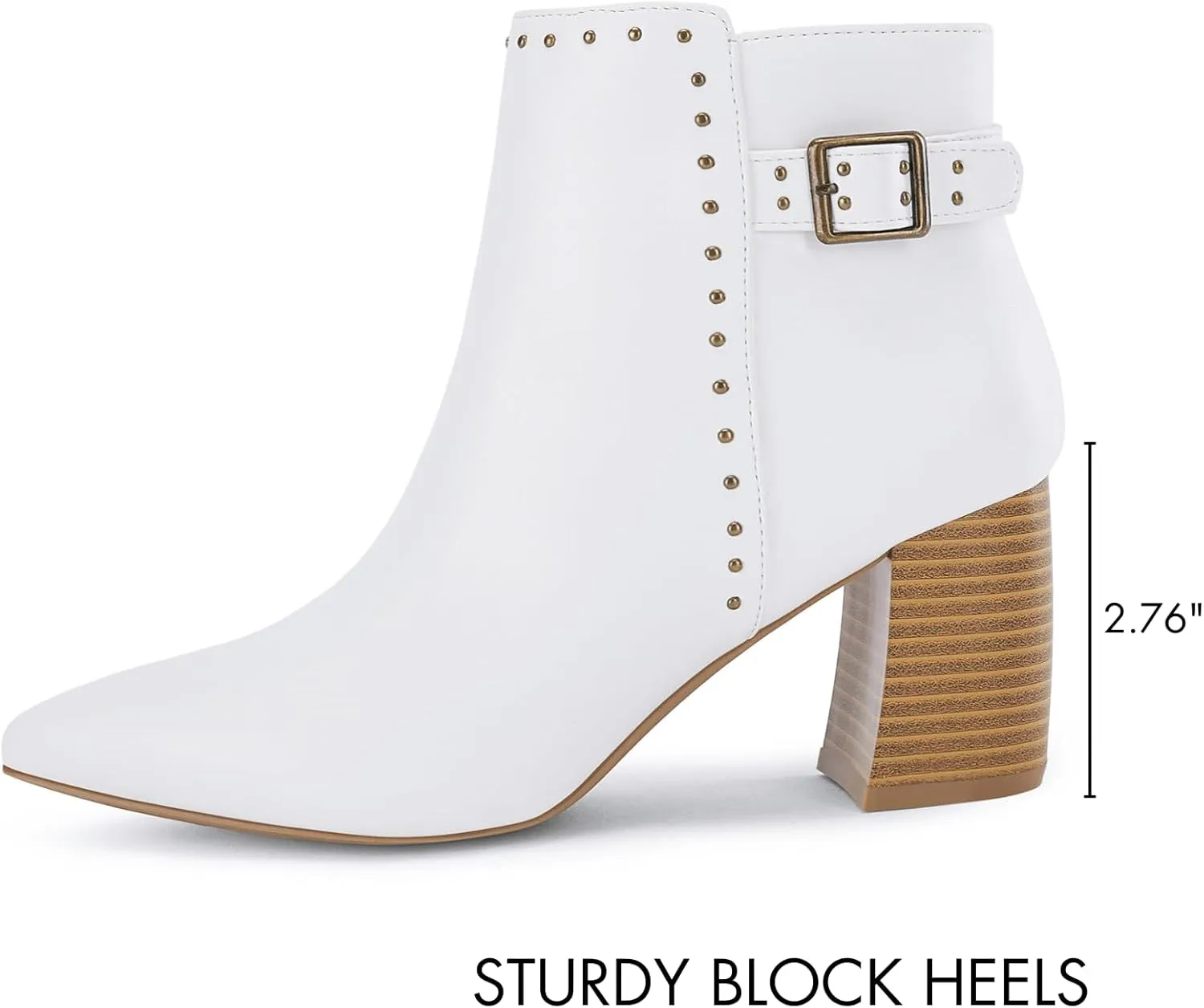 Coutgo Women's Pointed Toe Ankle Boots Chunky Stacked Heel Side Zipper Casual Fall Booties Shoes