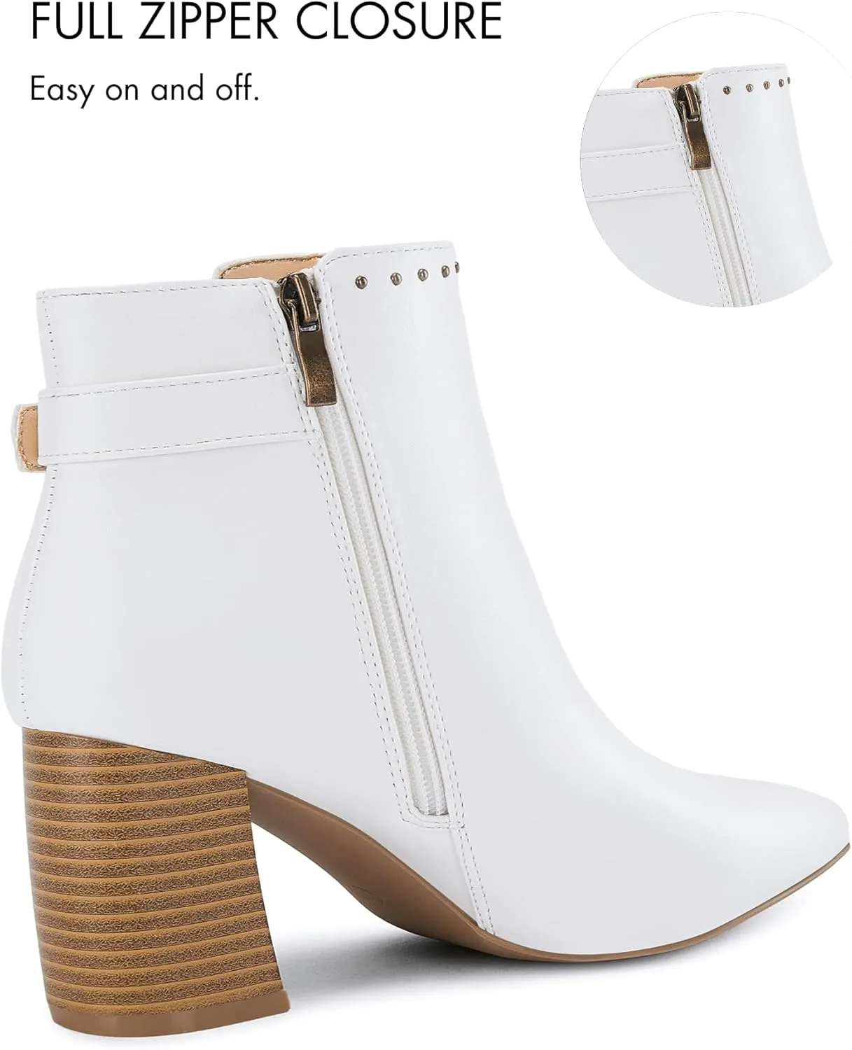 Coutgo Women's Pointed Toe Ankle Boots Chunky Stacked Heel Side Zipper Casual Fall Booties Shoes