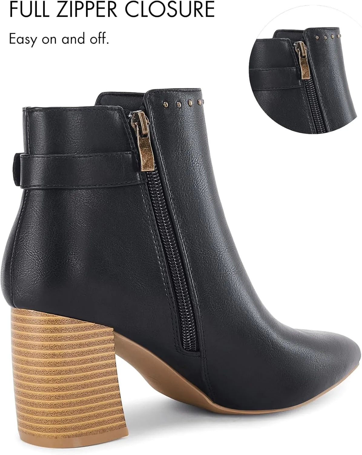 Coutgo Women's Pointed Toe Ankle Boots Chunky Stacked Heel Side Zipper Casual Fall Booties Shoes
