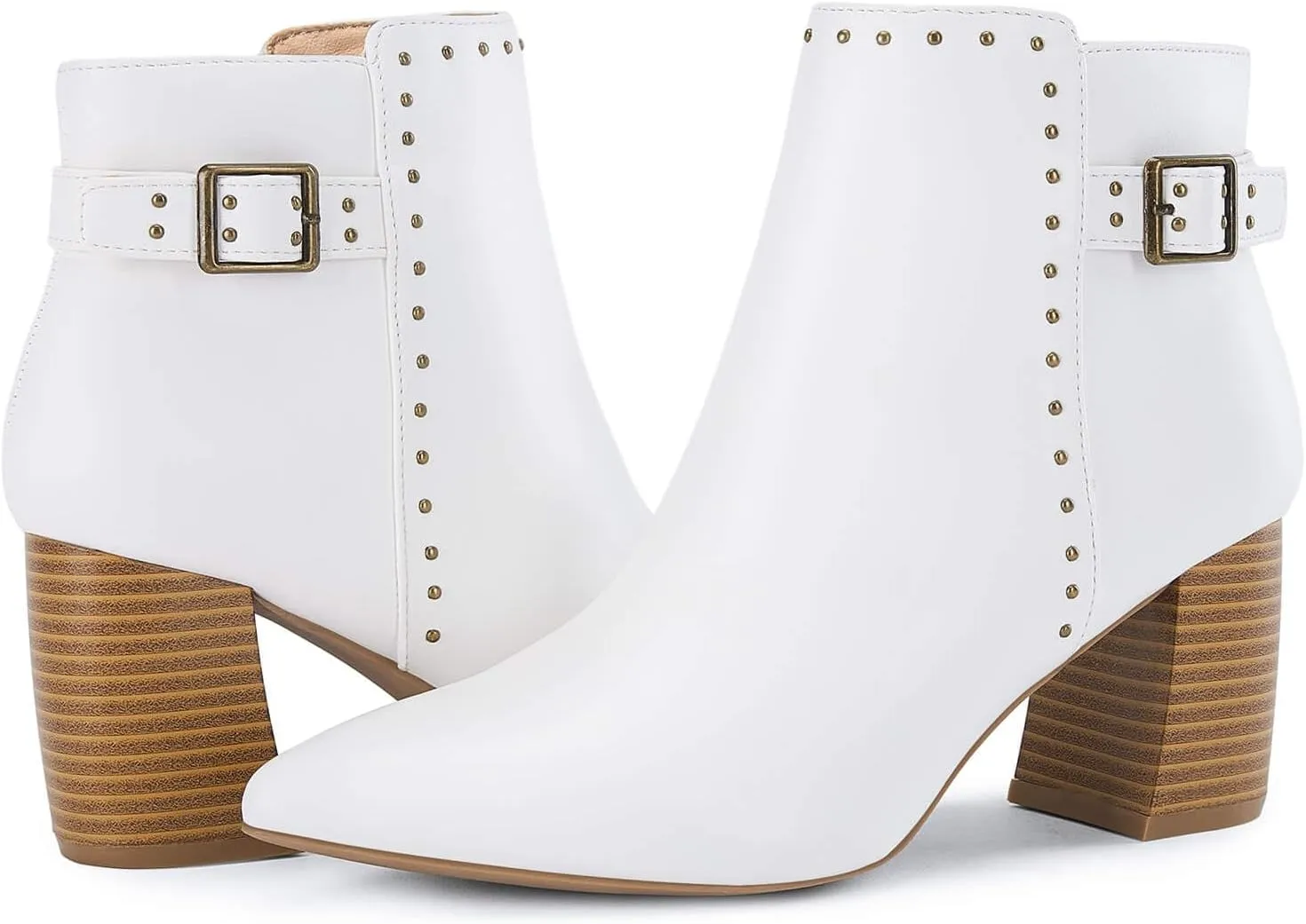 Coutgo Women's Pointed Toe Ankle Boots Chunky Stacked Heel Side Zipper Casual Fall Booties Shoes