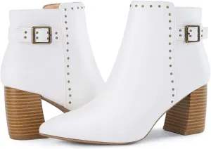 Coutgo Women's Pointed Toe Ankle Boots Chunky Stacked Heel Side Zipper Casual Fall Booties Shoes