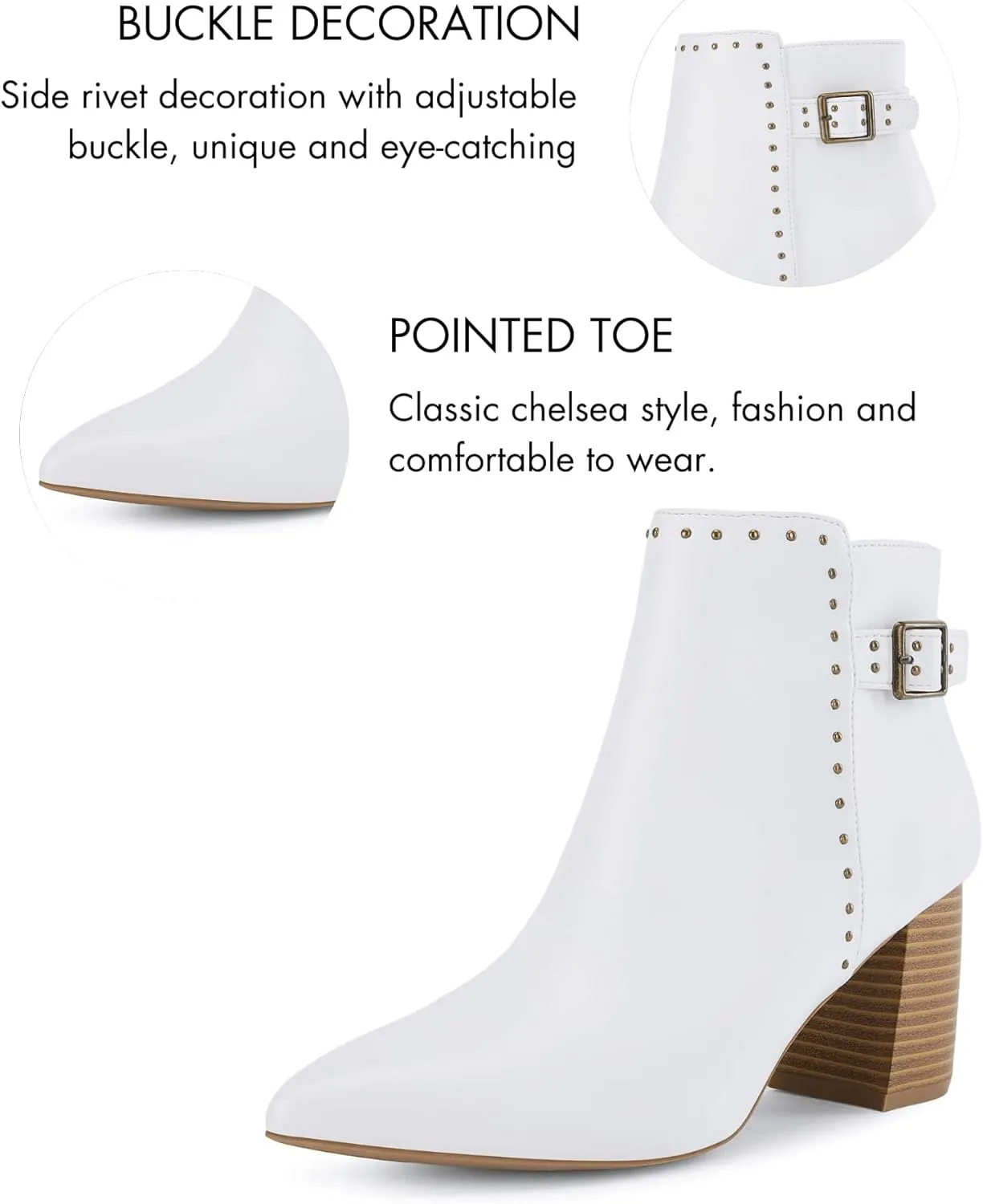 Coutgo Women's Pointed Toe Ankle Boots Chunky Stacked Heel Side Zipper Casual Fall Booties Shoes