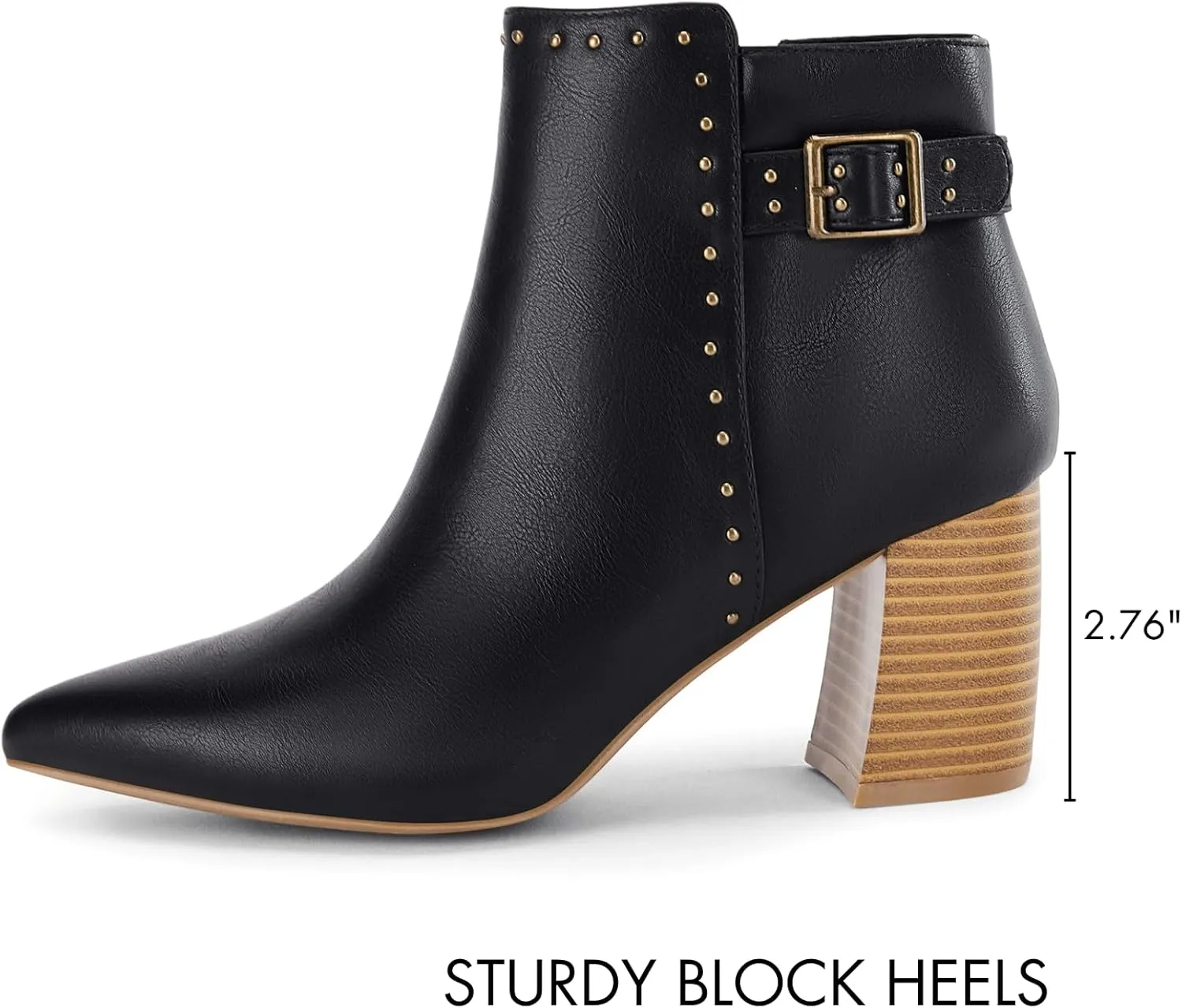 Coutgo Women's Pointed Toe Ankle Boots Chunky Stacked Heel Side Zipper Casual Fall Booties Shoes