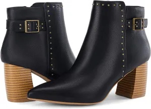 Coutgo Women's Pointed Toe Ankle Boots Chunky Stacked Heel Side Zipper Casual Fall Booties Shoes