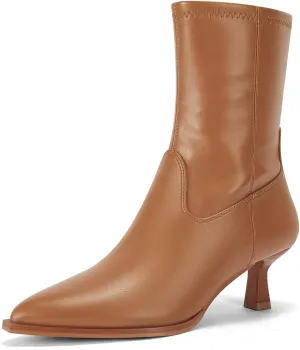 Coutgo Womens Pointed Toe Ankle Boots Stacked Kitten Low Heel Side Zipper Fall Booties Shoes