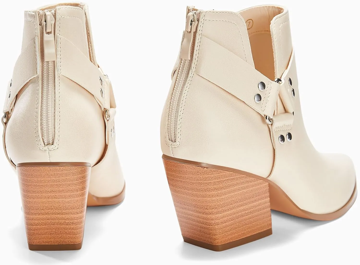 Coutgo Womens V Cutout Ankle Boots Pointed Toe Chunky Stacked Heel Booties Zip Up Western Boots Shoes