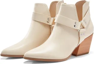 Coutgo Womens V Cutout Ankle Boots Pointed Toe Chunky Stacked Heel Booties Zip Up Western Boots Shoes
