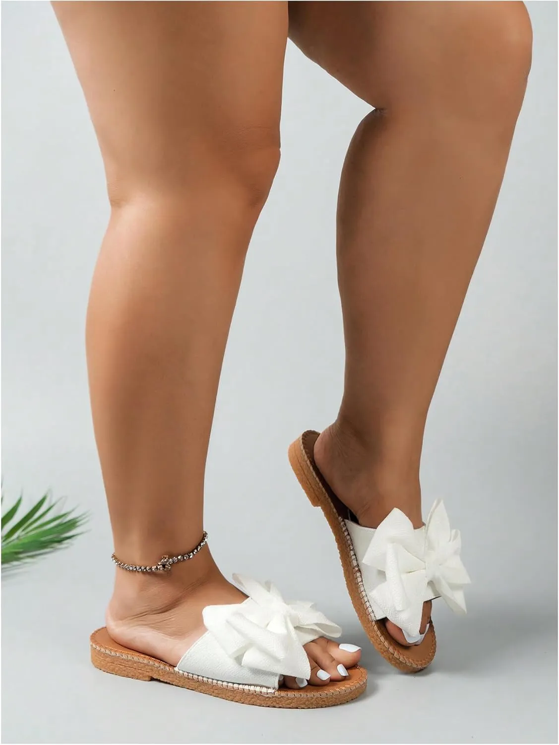 COZYEASE Women's Bow Knot Open Toe Sandals Comfy Single Band Flats Wedding Slip Ons
