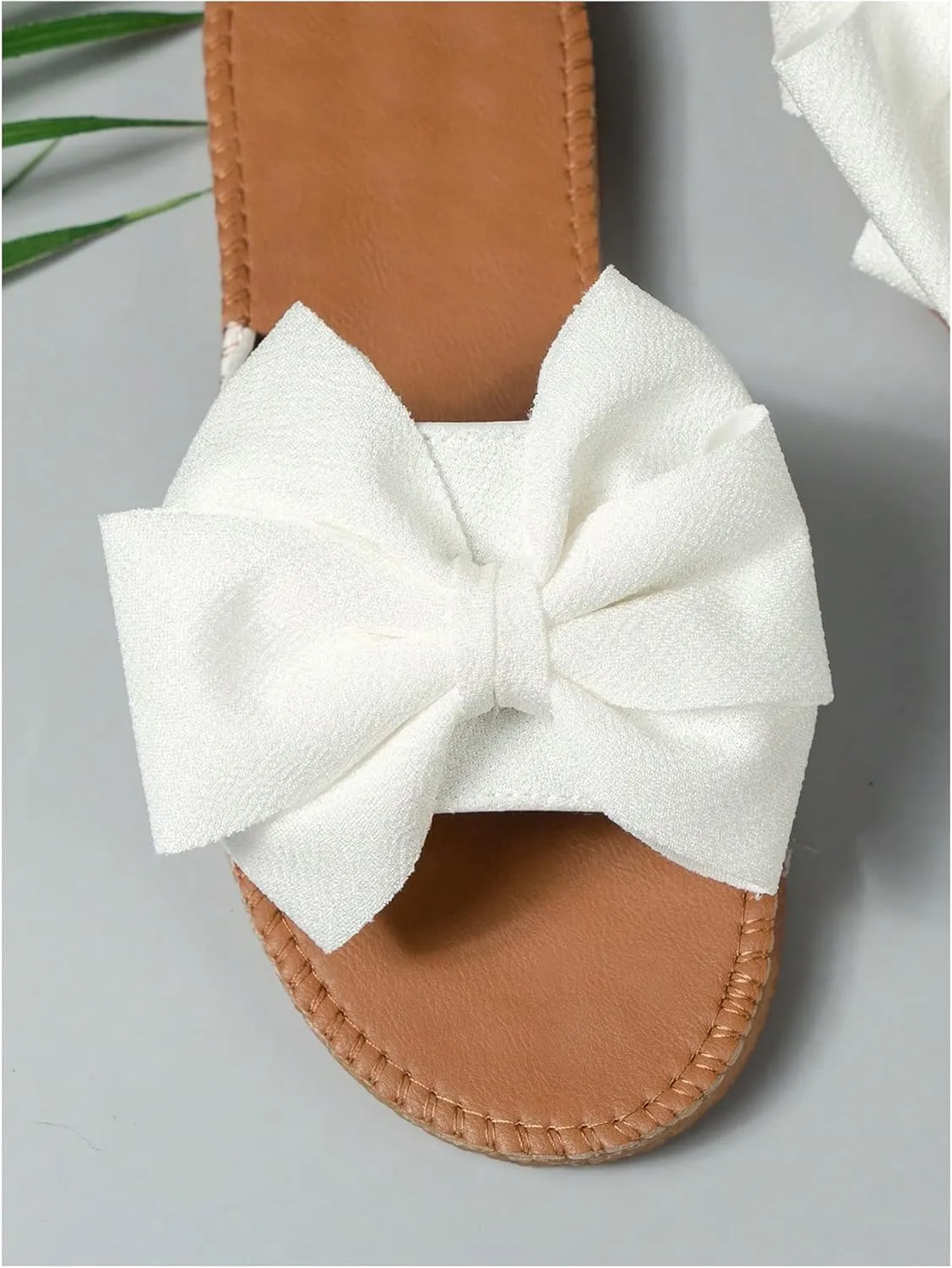 COZYEASE Women's Bow Knot Open Toe Sandals Comfy Single Band Flats Wedding Slip Ons