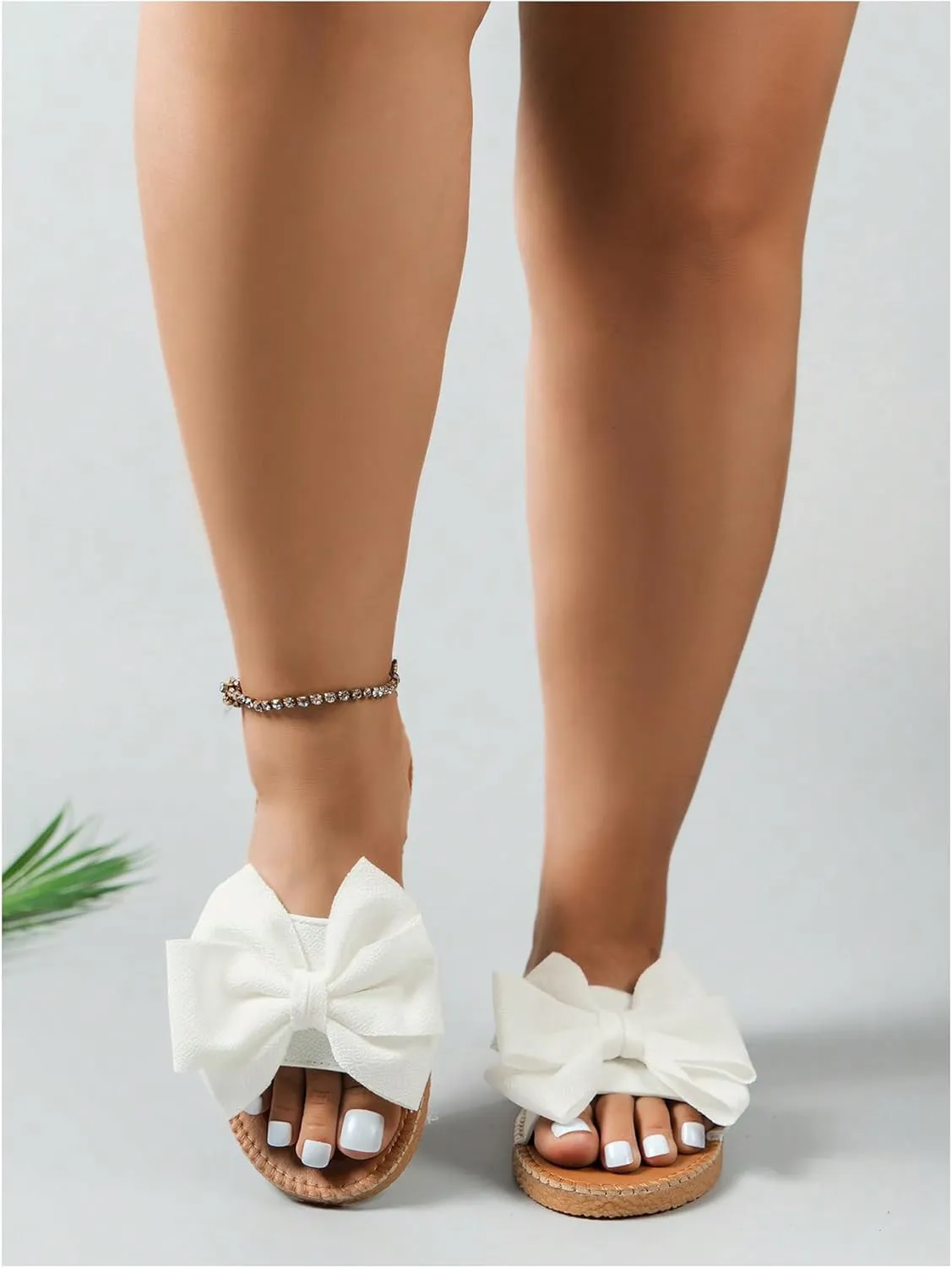 COZYEASE Women's Bow Knot Open Toe Sandals Comfy Single Band Flats Wedding Slip Ons