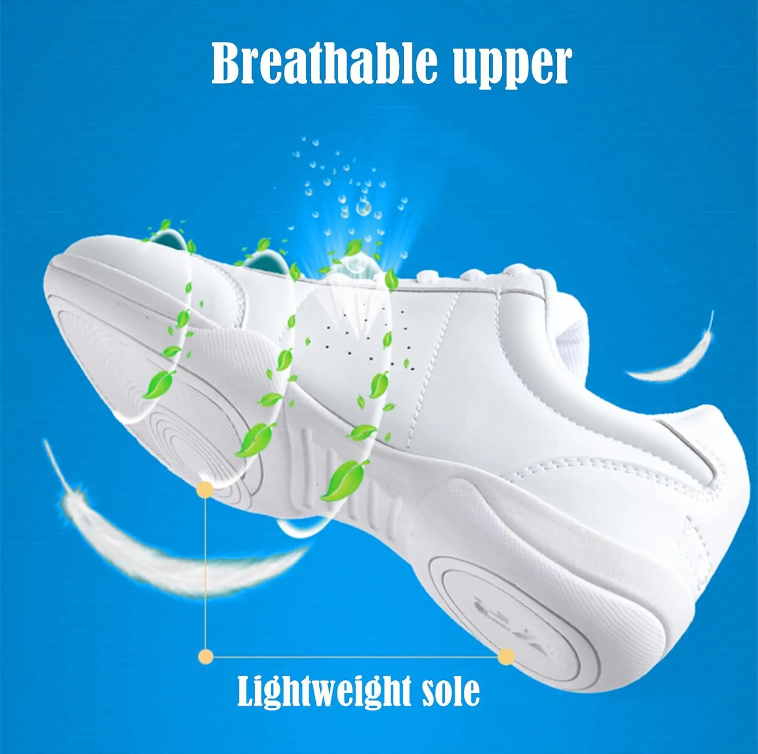 DADAWEN Adult & Youth White Cheerleading Shoe Athletic Sport Dance Shoes Training Competition Tennis Sneakers Cheer Shoes