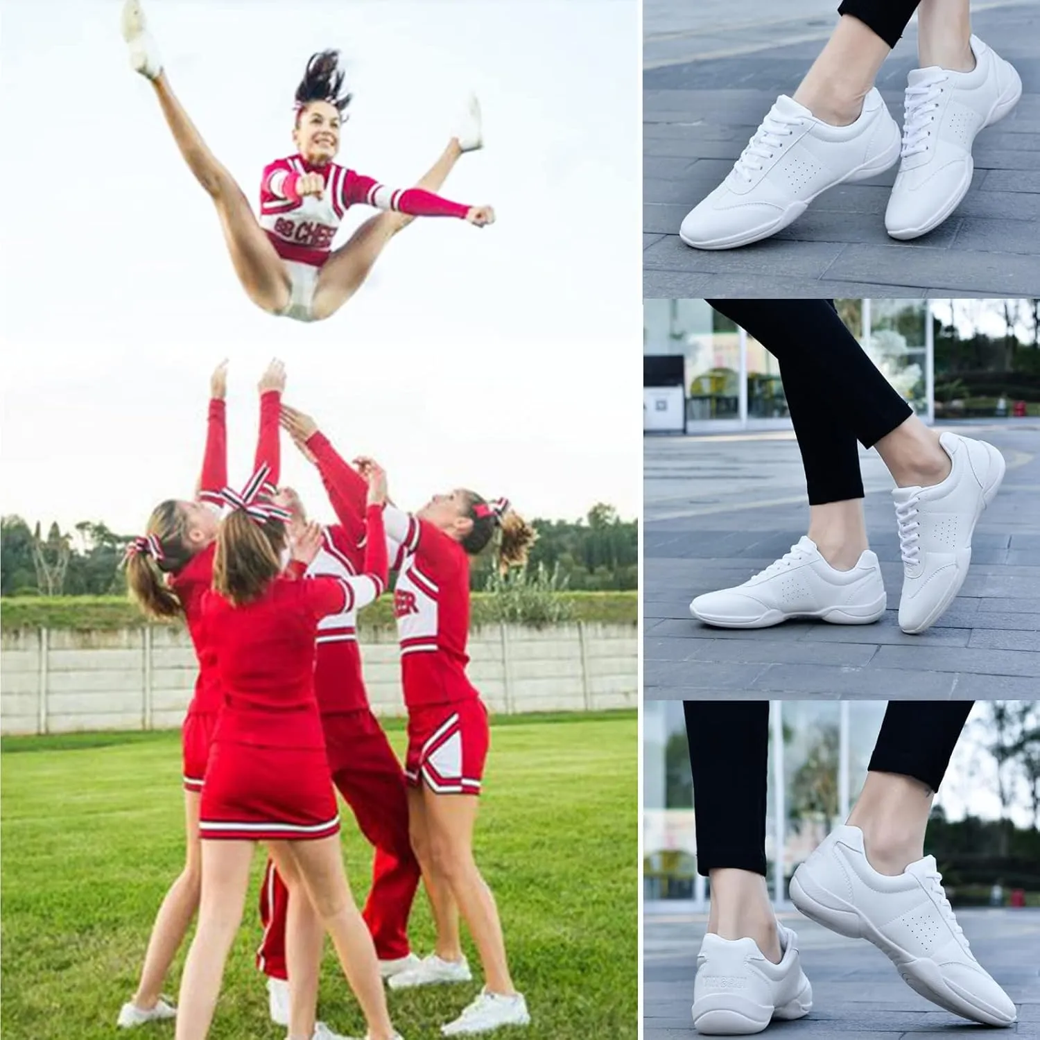 DADAWEN Adult & Youth White Cheerleading Shoe Athletic Sport Dance Shoes Training Competition Tennis Sneakers Cheer Shoes