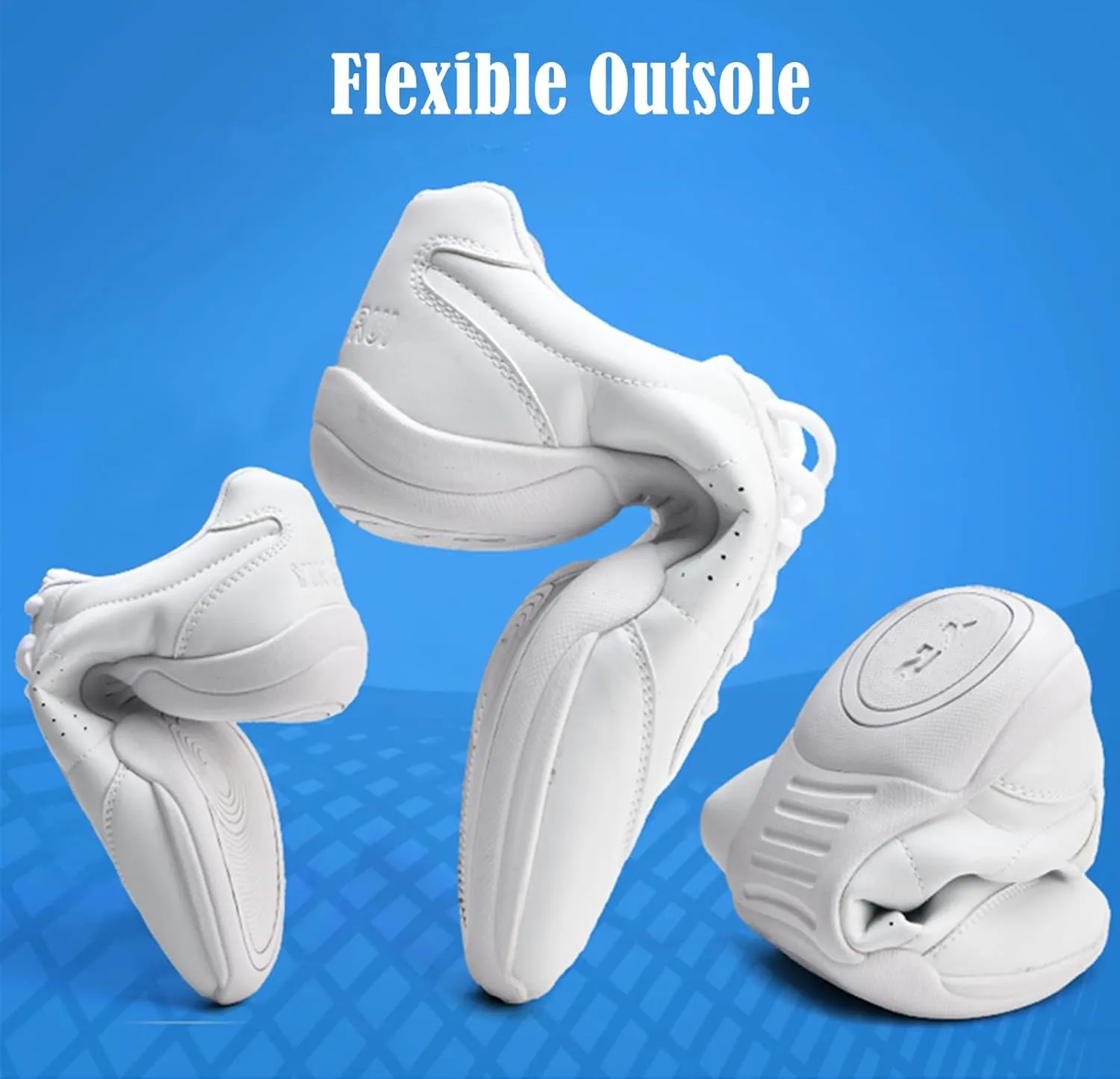DADAWEN Adult & Youth White Cheerleading Shoe Athletic Sport Dance Shoes Training Competition Tennis Sneakers Cheer Shoes