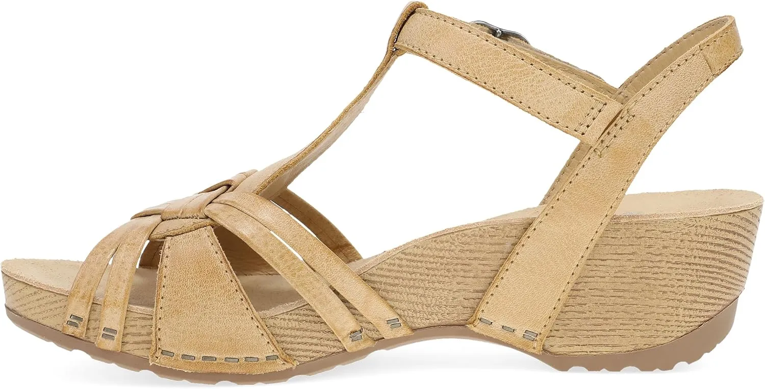 Dansko Tia Fisherman Wedge Sandal for Women - Contoured Footbed for All-Day Comfort and Support – Adjustable Hook & Loop Straps with Buckle Detail