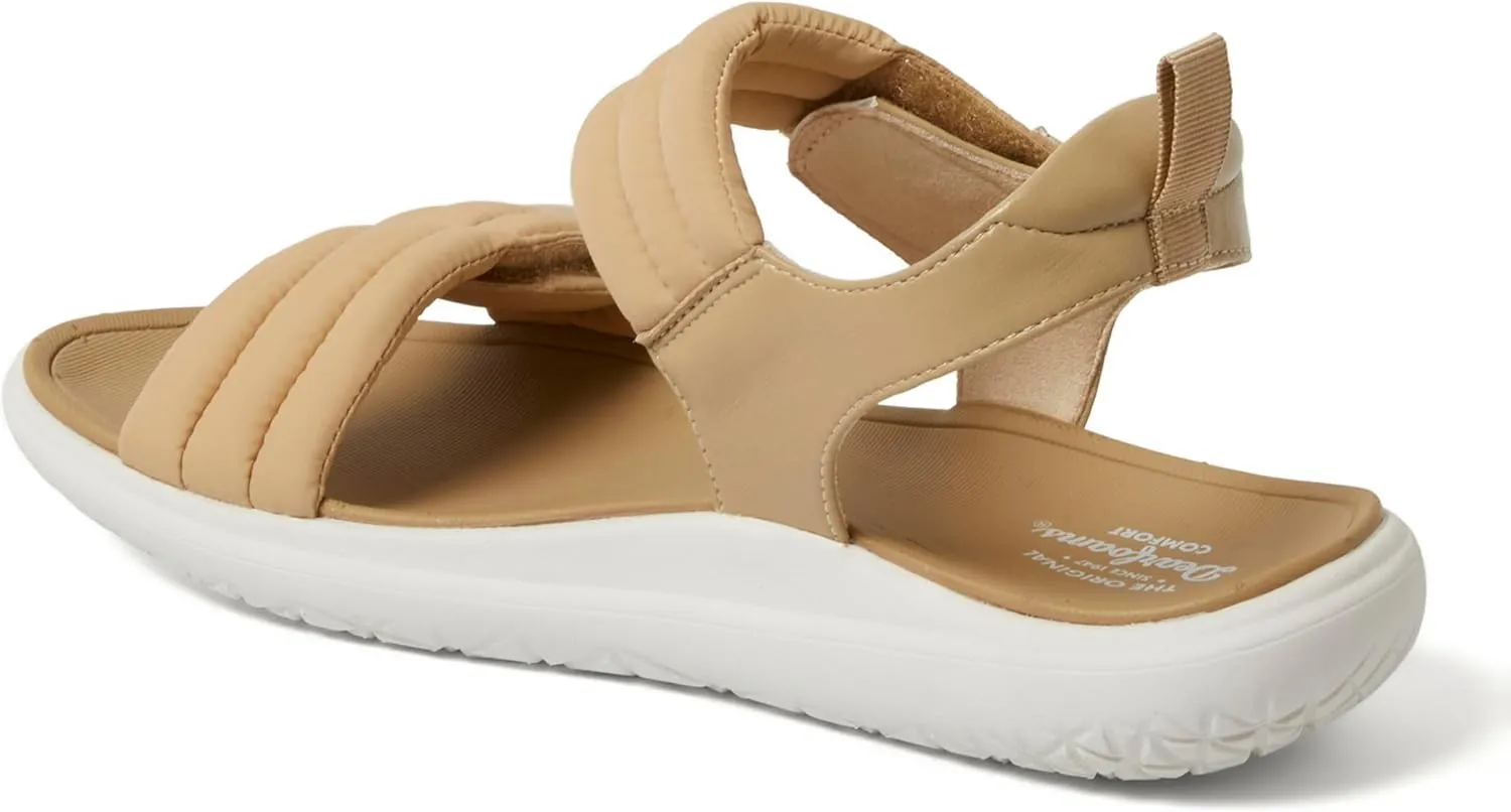 Dearfoams Women's Comfortable Strap Thea Easy on Off Cushioned Lightweight Walking Shoe Sandal Flat
