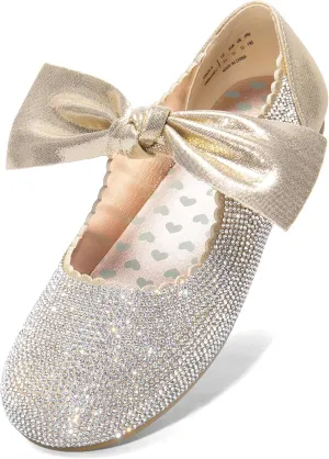DREAM PAIRS Girls Ballerina Flats Mary Jane Front Bow Dress Shoes