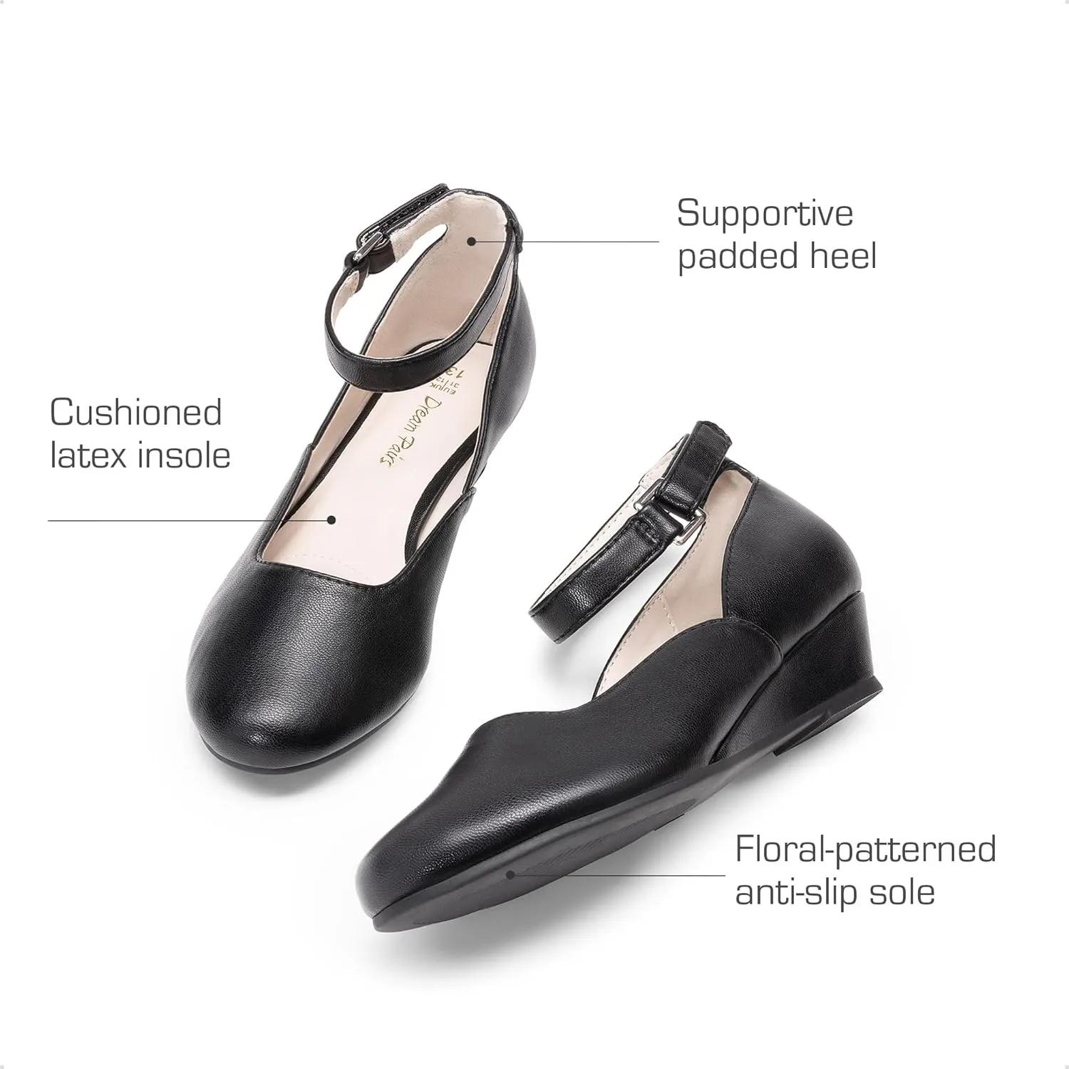 DREAM PAIRS Girls Dress Shoes Low Wedge Heels Ankle Strap Wedding Flower Party Pump for Toddler Little Big Kid