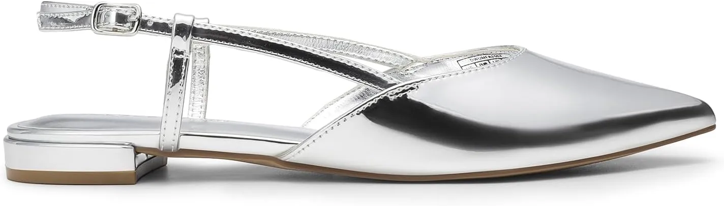 DREAM PAIRS Slingback Flats for Women, Pointed-Toe Elegant Women's Ballet Flats with Buckle Strap, Classic Low Heel Dress Shoes for Casual Work Office Party