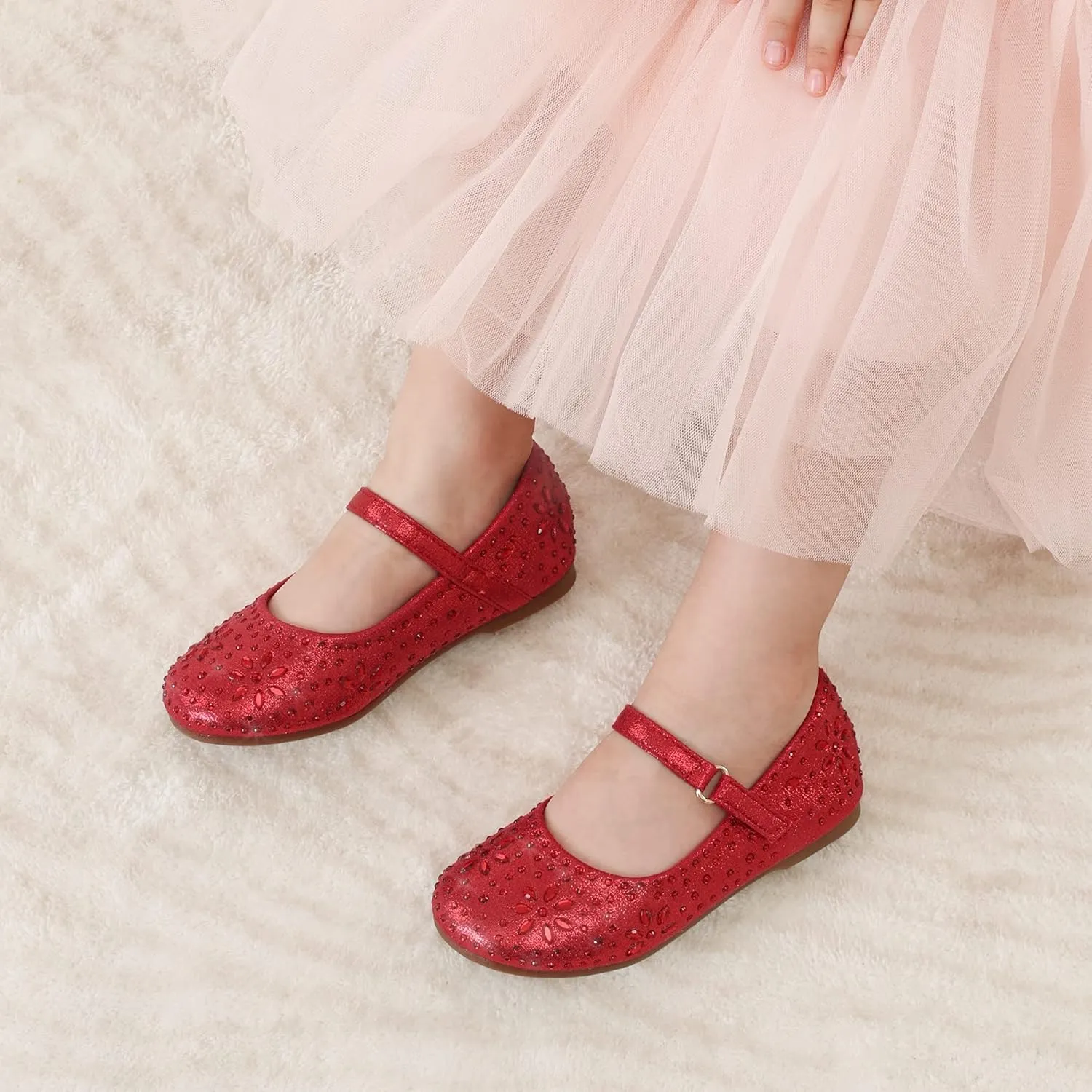 DREAM PAIRS Toddler Girl's Dress Shoes Mary Jane Rhinestone Ballerina Flat for Party, Birthday, Performance, Wedding