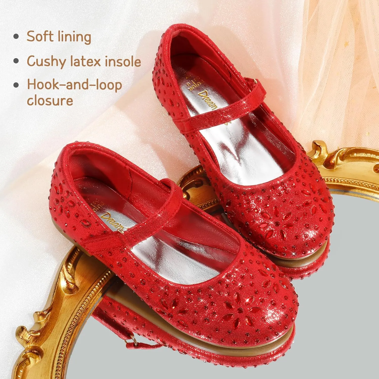 DREAM PAIRS Toddler Girl's Dress Shoes Mary Jane Rhinestone Ballerina Flat for Party, Birthday, Performance, Wedding
