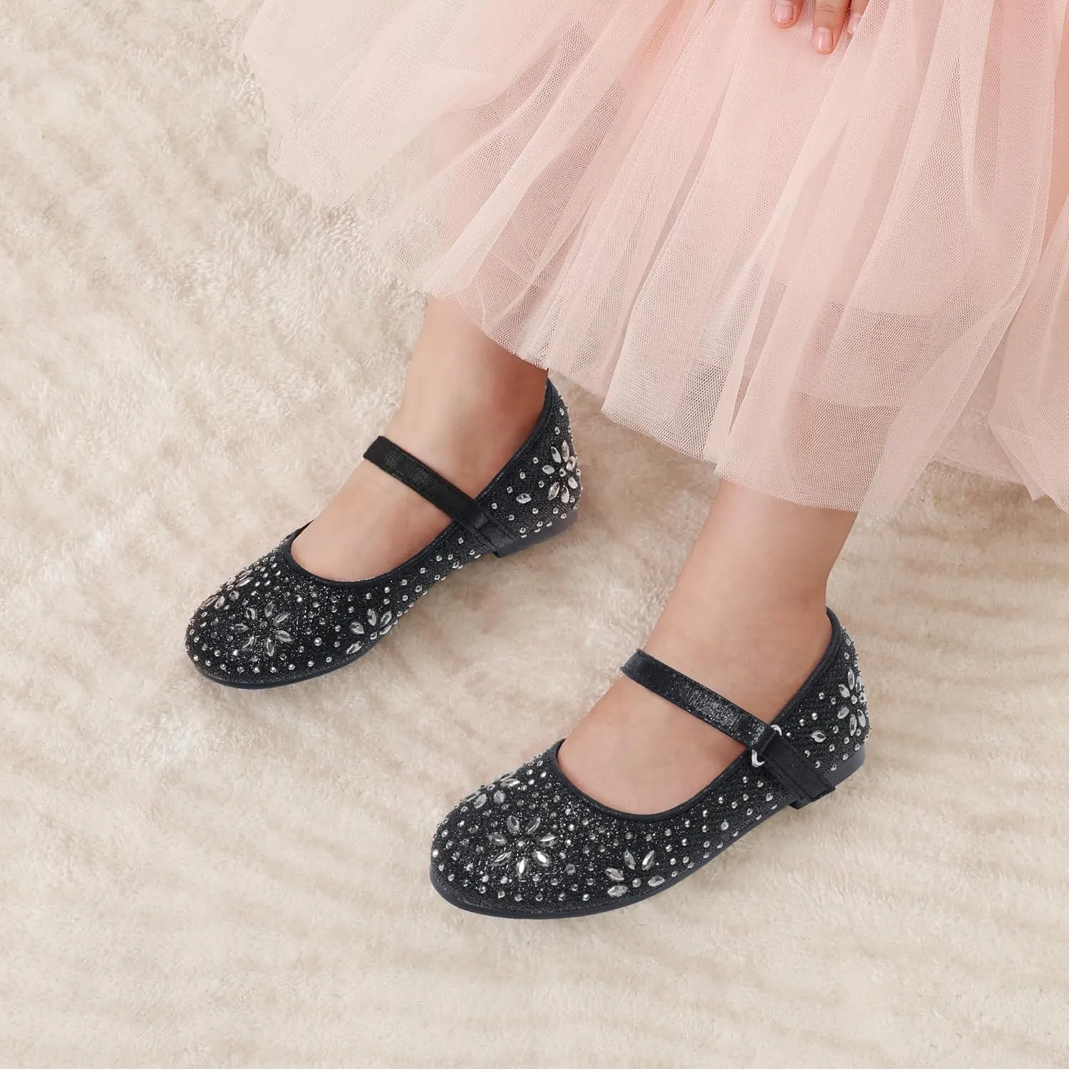DREAM PAIRS Toddler Girl's Dress Shoes Mary Jane Rhinestone Ballerina Flat for Party, Birthday, Performance, Wedding