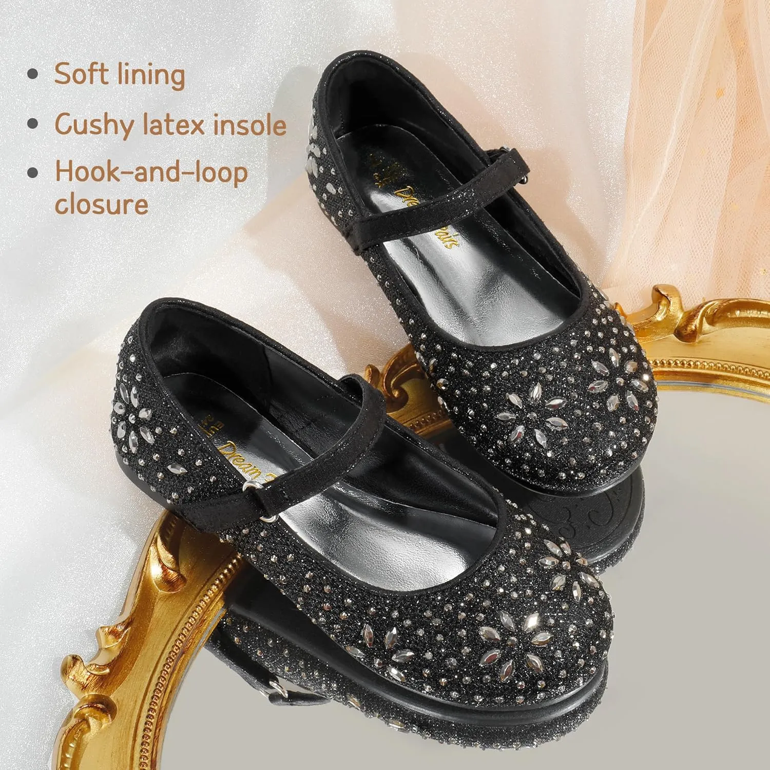 DREAM PAIRS Toddler Girl's Dress Shoes Mary Jane Rhinestone Ballerina Flat for Party, Birthday, Performance, Wedding