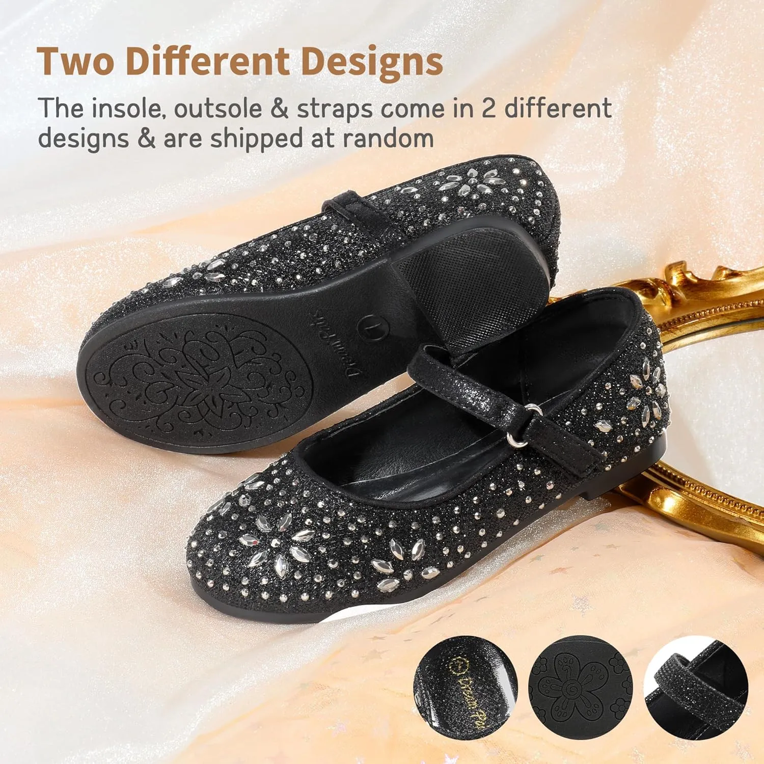 DREAM PAIRS Toddler Girl's Dress Shoes Mary Jane Rhinestone Ballerina Flat for Party, Birthday, Performance, Wedding
