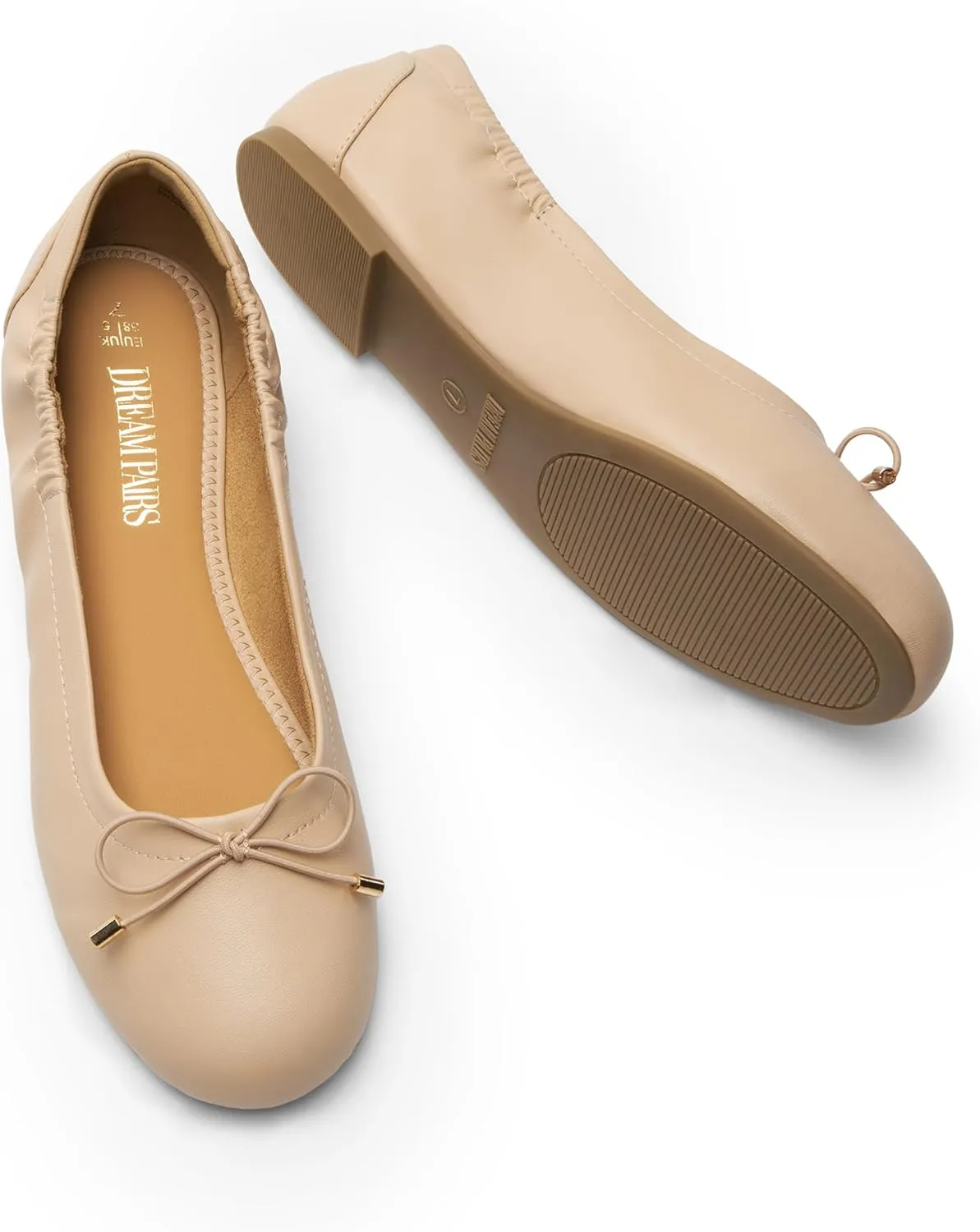 DREAM PAIRS Women's Ballet Flats, Foldable Round Toe Dress Shoes, Comfortable Slip On Work Flat Shoes with Bowknot