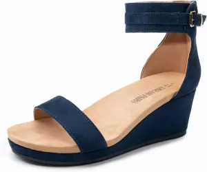 DREAM PAIRS Women's Open Toe Buckle Ankle Strap Platform Wedge Sandals Summer Shoes.