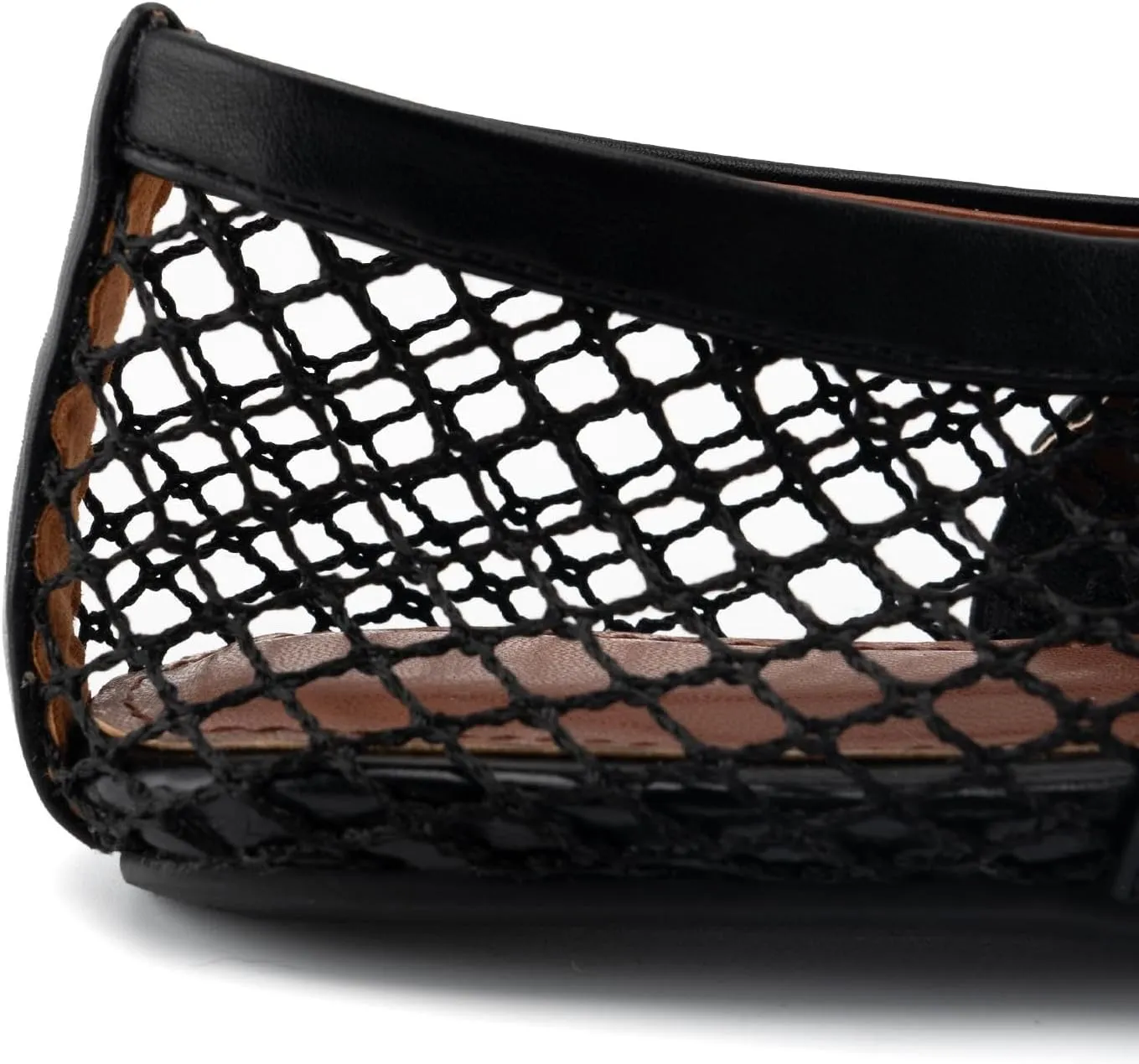 DREAMCIA Mesh Ballet Flats Rhinestone Buckle Strap Embellished Ballerina Shoes Fishnet Mary Jane Flats Metallic Gem Slip-on Round Toe for Women Comfy Casual Office Daily Shoes