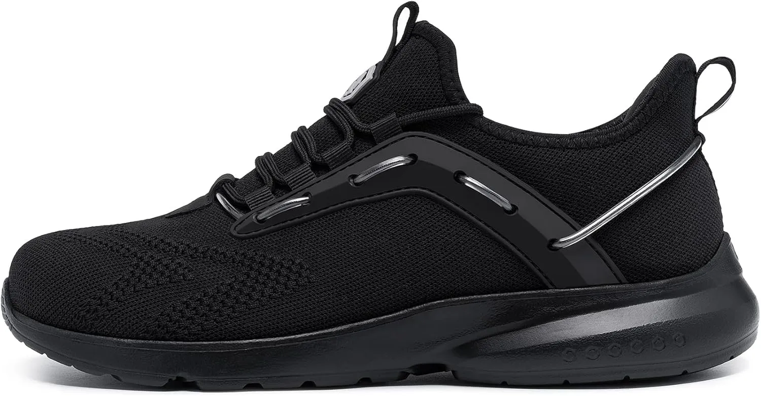 DYKHMILY Steel Toe Sneakers for Men Wide Air Cushion Work Shoes Puncture Proof Lightweight Safety Sneakers Slip Resistant Steel Toe Tennis Shoes
