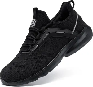 DYKHMILY Steel Toe Sneakers for Men Wide Air Cushion Work Shoes Puncture Proof Lightweight Safety Sneakers Slip Resistant Steel Toe Tennis Shoes