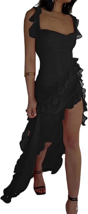 Ecirod Womens Spaghetti Strap High Slit Bodycon Maxi Dress Square Neck Backless Party Club Dresses