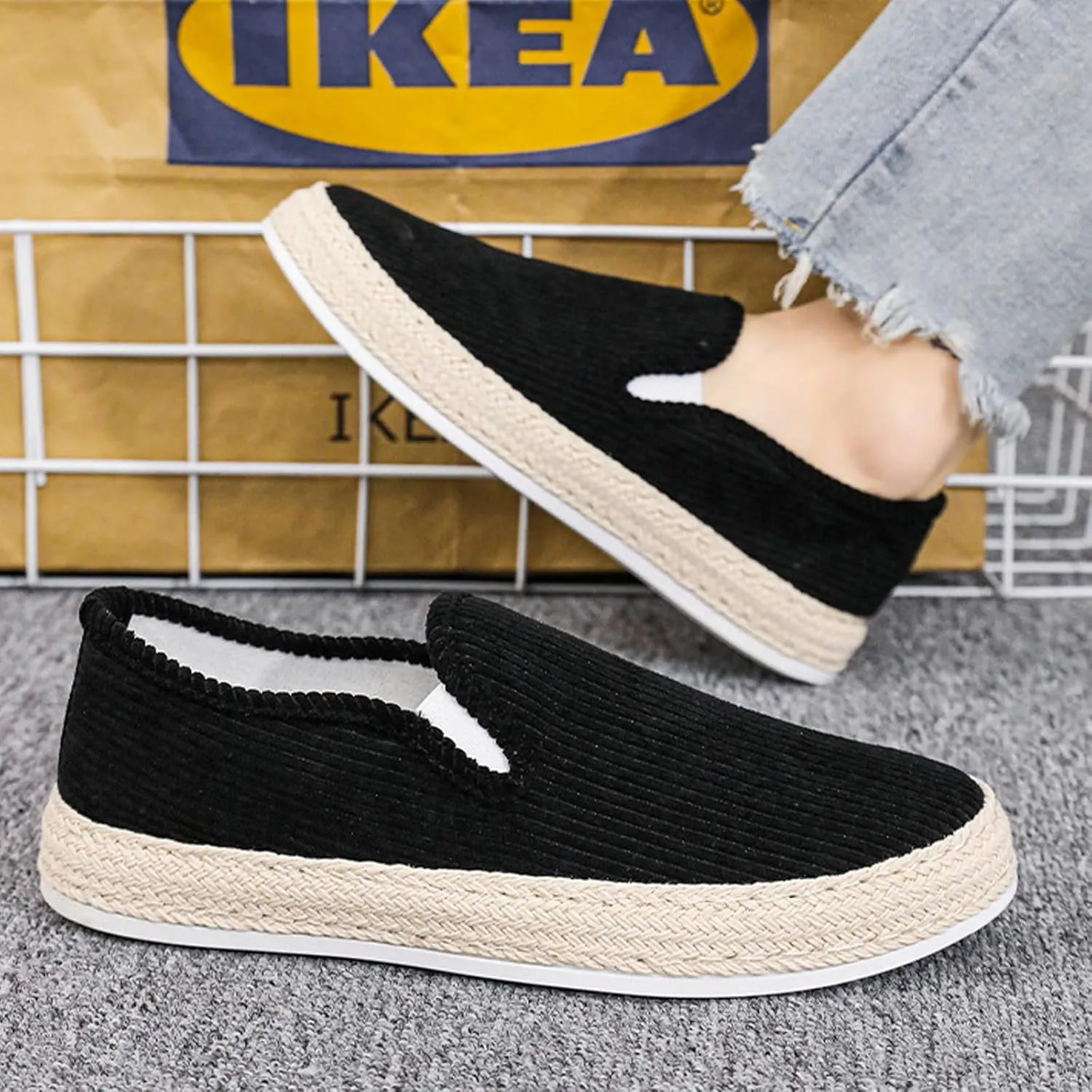 EFTCAL Men's Suede Espadrille Loafers,Lightweight Breathable Slip On Flat Walking Shoes Casual Driving Shoes