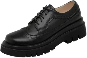 Elbslutt Oxford Shoes for Women Platform Oxfords for Women Chunky Heel Lace-Up Vintage Wingtips Round Toe Patent Leather Brogues Casual Oxfords Loafers for Girls Ladies Women