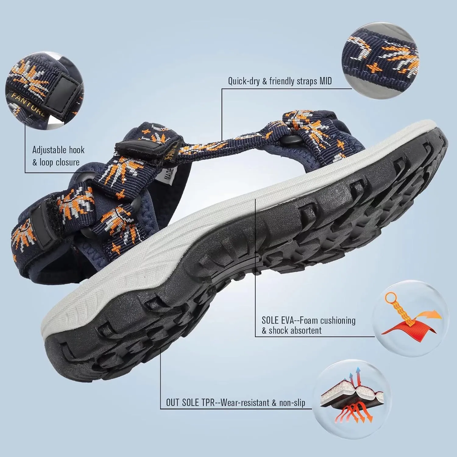 EQUICK Sport Sandals for Women, Open Toe Strap Sandal Anti-skidding Outdoor Water Sandals Comfortable Athletic Sandals for Beach